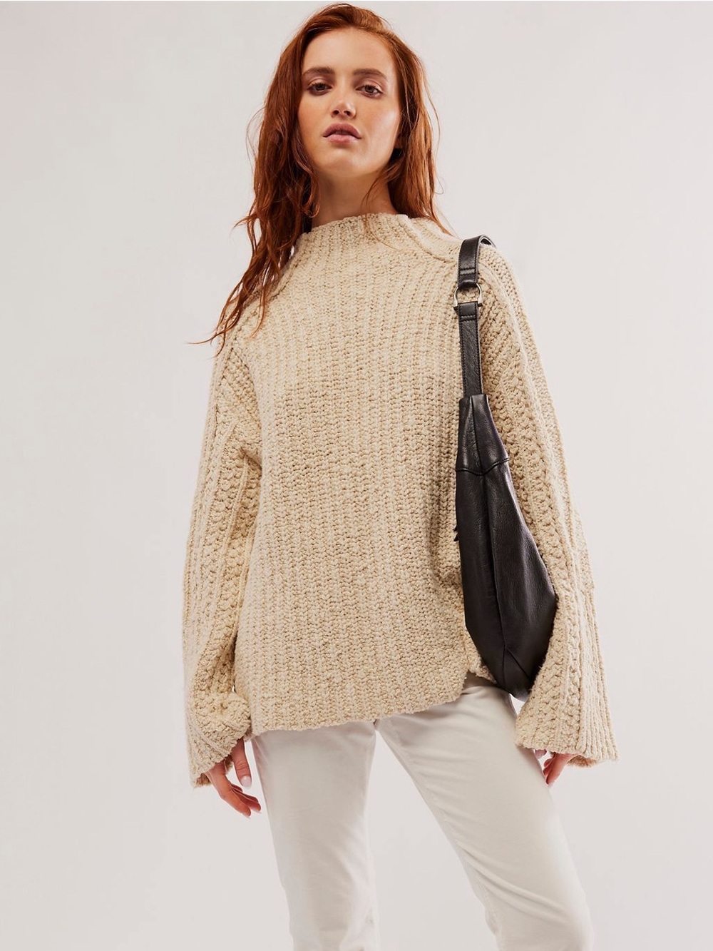 Free People Chunky Knit Mock Neck Cream Sweater
